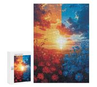Jigsaw Puzzle 300 PCS Sunset Fields Red Vs. Blue Adult Jigsaw Puzzles Enhance Memory Parent-child Interaction Brainteaser Family Games 300 PCS