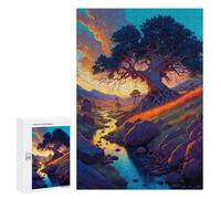 Jigsaw Puzzle 300 PCS Sunset Serenity River And Tree Jigsaws for Adults Toy Wall Decor Difficult Hard Unique Gifts for Birthday And Christmas 300 PCS