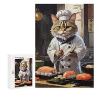 Jigsaw Puzzle 300 PCS Sushi Cat Chef Japan Jigsaws for Adults Toy Wall Decor Difficult Hard Unique Gifts for Birthday And Christmas 300 PCS