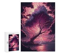 Jigsaw Puzzle 300 PCS Thunderstorm Tree Lightning Puzzles for Teenagerss Stress Reliever Educational Challenge Unique Birthday And Gifts 300 PCS