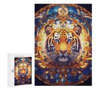 Jigsaw Puzzle 300 PCS Tiger Stained Glass Mandala Jigsaws for Adults Puzzle Birthday Present Difficult And Challenge Challenging Game Gifts 300 PCS