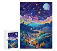 Jigsaw Puzzle 300 PCS Whimsical Night Sky Village Jigsaws for Adults Toy Wall Decor Difficult Hard Unique Gifts for Birthday And Christmas 300 PCS