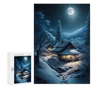 Jigsaw Puzzle 300 PCS Winter Cabin Under Moonlight Jigsaws for Adults Toy Wall Decor Difficult Hard Unique Gifts for Birthday And Christmas 300 PCS