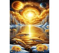 Jigsaw Puzzle 300 piece,Golden Dolphin Landscape Puzzles for Adults,Educational Game Challenge Toy 300 Pieces DIY puzzles Family Decoration puzzle
