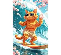 Jigsaw Puzzle 300 Pieces for Adults (14 Years +), Challenging Summer Surfing Cat Puzzle for Whole for Men Women