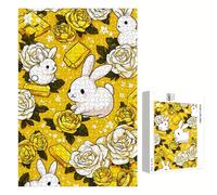 Jigsaw Puzzle 300 Pieces for Adults - Rabbit & Flower - Wooden Pieces with Classic Fit & HD Print - Stress Relief Hobby & Home Decor - 40 x 28 cm - Not for Children under 14 P3#823