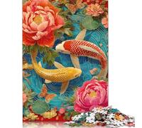 Jigsaw Puzzle 300 Pieces Koi & Peonies Harmony in Bloom Square Puzzles for Adults And Wooden Puzzles Home Decoration Puzzle Toys 300pcs (40x28cm)