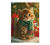 Jigsaw Puzzle 38x26cm/1000pcs for Adults Christmas Kitten with Scarf Adult Jigsaw Puzzle Relaxing Games Difficult Hard for Birthday, Chrismas 38x26cm/1000pcs