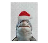 Jigsaw Puzzle 38x26cm/1000pcs for Adults Great White Shark with Santa Hat Jigsaw Puzzle Family Game Difficult Hard Deal As Gifts for The Whole Family 38x26cm/1000pcs
