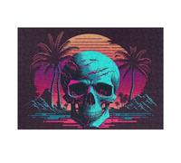 Jigsaw Puzzle 38x26cm/1000pcs for Adults Neon Skull Sunset Palm Trees Jigsaw Puzzle Family Game Difficult Hard Deal As Gifts for The Whole Family 38x26cm/1000pcs