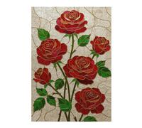 Jigsaw Puzzle 38x26cm/1000pcs for Adults Stained Glass Red Roses Puzzle for Adults Relax Games Perfect Decoration for Birthday, Chrismas 38x26cm/1000pcs
