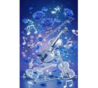 Jigsaw Puzzle 4000 Pieces Blue Roses Violin with Letters on Back & Poster 4000 Piece Jigsaw Puzzles for Adults Seniors 55.51x34.3 inch