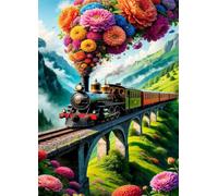 Jigsaw Puzzle 4000 Pieces Flower Train with Letters on Back & Poster 4000 Piece Jigsaw Puzzles for Adults Seniors 55.51x34.3 inch