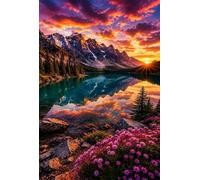 Jigsaw Puzzle 4000 Pieces Sunrise Lake Flowers with Letters on Back & Poster 4000 Piece Jigsaw Puzzles for Adults Seniors 55.51x34.3 inch