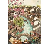Jigsaw Puzzle 4000 Pieces Towns Rivers with Letters on Back & Poster 4000 Piece Jigsaw Puzzles for Adults Seniors 55.51x34.3 inch