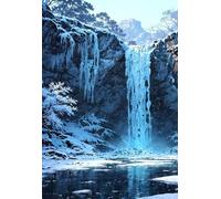 Jigsaw Puzzle 4000 Pieces Winter Waterfall Lake with Letters on Back & Poster 4000 Piece Jigsaw Puzzles for Adults Seniors 55.51x34.3 inch