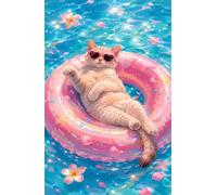 Jigsaw Puzzle 408 Pieces Flowers Cat Swim Ring with Letters on Back & Poster 408 Piece Jigsaw Puzzles for Adults Seniors 23.23x9.06 inch