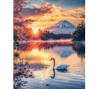 Jigsaw Puzzle 408 Pieces Sunset Lake Swans with Letters on Back & Poster 408 Piece Jigsaw Puzzles for Adults Seniors 23.23x9.06 inch