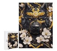 Jigsaw Puzzle 500 PCS Black Rottweiler Dog with Gold Accents Jigsaws for Adults Puzzle Birthday Present Difficult And Challenge Challenging Game Gifts 500 PCS