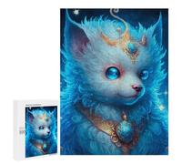 Jigsaw Puzzle 500 PCS Blue Fantasy Fox Necklace Jigsaws for Adults Puzzle Birthday Present Difficult And Challenge Challenging Game Gifts 500 PCS