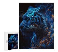 Jigsaw Puzzle 500 PCS Blue Flame Tiger Portrait Jigsaws for Adults Anti-Stress Toys Staycation Kill Time Help The Brain Exercise 500 PCS
