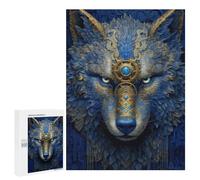 Jigsaw Puzzle 500 PCS Blue Neon Wolf Jigsaws for Adults Puzzle Birthday Present Difficult And Challenge Challenging Game Gifts 500 PCS