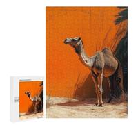 Jigsaw Puzzle 500 PCS Camel Portrait Against Orange Wall Puzzles for Teenagerss Stress Reliever Educational Challenge Unique Birthday And Gifts 500 PCS