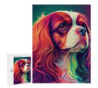 Jigsaw Puzzle 500 PCS Cavalier King Colorful Dog Adult Puzzles Toy Wall Decor Birthday Present Deal As Gifts for The Whole Family 500 PCS
