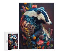 Jigsaw Puzzle 500 PCS Colorful Badger with Flowers Jigsaws for Adults Toy Wall Decor Difficult Hard Unique Gifts for Birthday And Christmas 500 PCS
