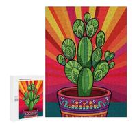 Jigsaw Puzzle 500 PCS Colorful Cactus Pot Art Print-1 Adult Jigsaw Puzzles Enhance Memory Parent-child Interaction Brainteaser Family Games 500 PCS