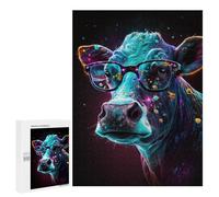 Jigsaw Puzzle 500 PCS Colorful Cosmic Cow Glasses Jigsaws for Adults Puzzle Birthday Present Difficult And Challenge Challenging Game Gifts 500 PCS