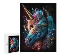 Jigsaw Puzzle 500 PCS Colorful Unicorn Glasses Art Print Jigsaws for Adults Puzzle Birthday Present Difficult And Challenge Challenging Game Gifts 500 PCS
