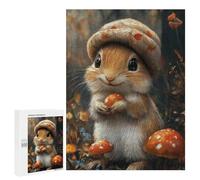Jigsaw Puzzle 500 PCS Cute Squirrel with Mushroom Hat Jigsaws for Adults Puzzle Birthday Present Difficult And Challenge Challenging Game Gifts 500 PCS