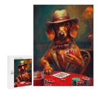 Jigsaw Puzzle 500 PCS Dachshund Plays Poker Jigsaws for Adults Toy Wall Decor Difficult Hard Unique Gifts for Birthday And Christmas 500 PCS