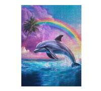 Jigsaw Puzzle 500 PCS Dolphin Jumping Rainbow Jigsaw for Adults Toy Wall Decor Staycation Kill Time Unique Birthday And Gifts 500 PCS