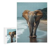 Jigsaw Puzzle 500 PCS Elephant Walking on A Beach Jigsaws for Adults Puzzle Birthday Present Difficult And Challenge Challenging Game Gifts 500 PCS
