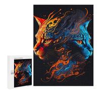Jigsaw Puzzle 500 PCS Flame And Ice Feline Fusion Jigsaws for Adults Anti-Stress Toys Staycation Kill Time Help The Brain Exercise 500 PCS