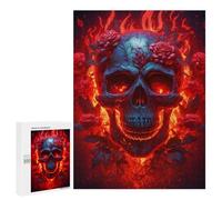 Jigsaw Puzzle 500 PCS Flaming Skull with Roses Jigsaws for Adults Toy Wall Decor Difficult Hard Unique Gifts for Birthday And Christmas 500 PCS