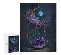 Jigsaw Puzzle 500 PCS Floral Crescent Moon with Amethyst Crystals Jigsaws for Adults Toy Wall Decor Pattern Assembly Deal As Gifts for The Whole Family 500 PCS