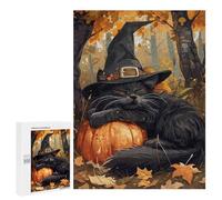 Jigsaw Puzzle 500 PCS for Adults Autumn Cat Sleeping on A Pumpkin Adult Jigsaw Brain Teaser Game Birthday Present Help The Brain Exercise 500 PCS