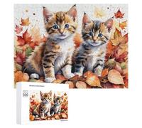 Jigsaw Puzzle 500 PCS for Adults Autumn Kitten Pair-1 Jigsaw Puzzle Family Game Difficult Hard Deal As Gifts for The Whole Family 500 PCS