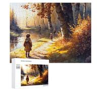 Jigsaw Puzzle 500 PCS for Adults Autumn Walk by The River Jigsaw Puzzle Family Game Difficult Hard Deal As Gifts for The Whole Family 500 PCS