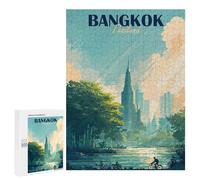 Jigsaw Puzzle 500 PCS for Adults Bangkok Thailand Cityscape Illustration Puzzle for Adults Toy Wall Decor Perfect Decoration Stress Reduction Gifts 500 PCS