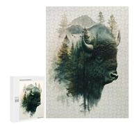 Jigsaw Puzzle 500 PCS for Adults Bison And Forest Double Exposure Adult Jigsaw Puzzle Relaxing Games Precision Cutting Deal As Gifts for The Whole Family 500 PCS