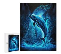 Jigsaw Puzzle 500 PCS for Adults Blue Dolphins Jigsaw for Adults Hands-on Game Wall Decoration Help The Brain Exercise 500 PCS