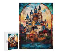 Jigsaw Puzzle 500 PCS for Adults Castle Stained Glass Jigsaw for Adults Hands-on Game Wall Decoration Help The Brain Exercise 500 PCS