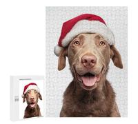 Jigsaw Puzzle 500 PCS for Adults Chesapeake Bay Retriever Dog with Santa Hat Adult Jigsaw Brain Teaser Game Birthday Present Help The Brain Exercise 500 PCS