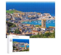 Jigsaw Puzzle 500 PCS for Adults Coastal Town with Church And Boats Jigsaw Puzzle Family Game Difficult Hard Deal As Gifts for The Whole Family 500 PCS