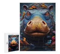 Jigsaw Puzzle 500 PCS for Adults Colorful Hippo with Birds Jigsaw Puzzle Family Game Difficult Hard Deal As Gifts for The Whole Family 500 PCS