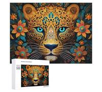 Jigsaw Puzzle 500 PCS for Adults Colorful Leopard Portrait with Floral Background Jigsaw Puzzle Family Game Difficult Hard Deal As Gifts for The Whole Family 500 PCS